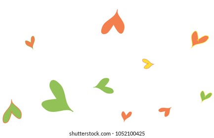 Many Stylish and Good Looking Yellow, Green and Red Hearts of Different Size on White Background