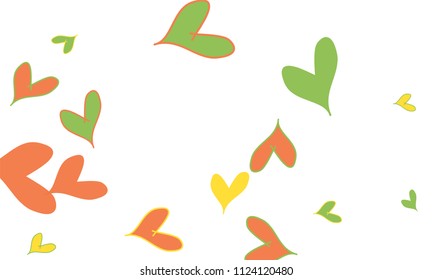 Many Stylish and Good Looking Yellow, Green and Red Hearts of Different Size on White Background