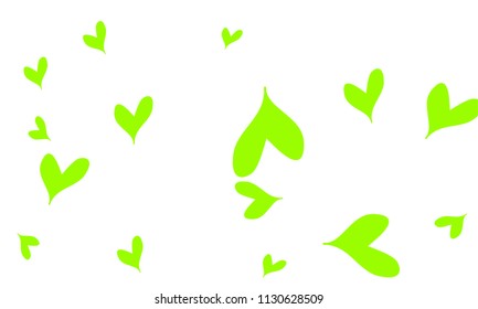 Many Stylish and Good Looking Yellow and Green Hearts of Different Size on White Background