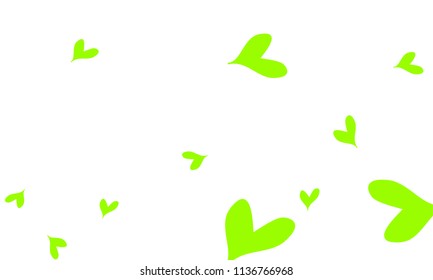 Many Stylish and Good Looking Yellow and Green Hearts of Different Size on White Background