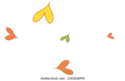 Many Stylish and Good Looking Yellow, Green and Red Hearts of Different Size on White Background