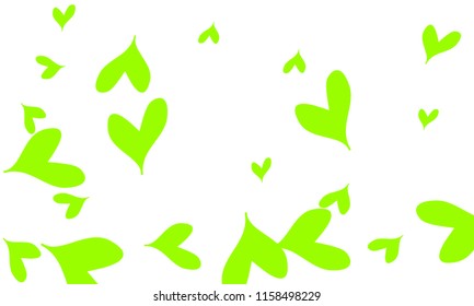 Many Stylish and Good Looking Yellow and Green Hearts of Different Size on White Background