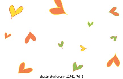 Many Stylish and Good Looking Yellow, Green and Red Hearts of Different Size on White Background