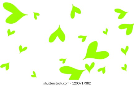 Many Stylish and Good Looking Yellow and Green Hearts of Different Size on White Background