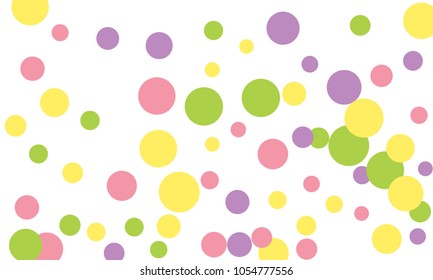 Many Stylish, Modern Classy and Good Looking Green, Violet, Pink and Yellow Bubbles of Different Size on White Background
