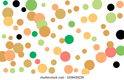 Many Stylish, Modern Classy and Good Looking Green, Brown, Pink and Orange Bubbles of Different Size on White Background
