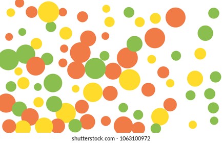 Many Stylish, Modern Classy and Good Looking Green, Yellow and Red Bubbles of Different Size on White Background