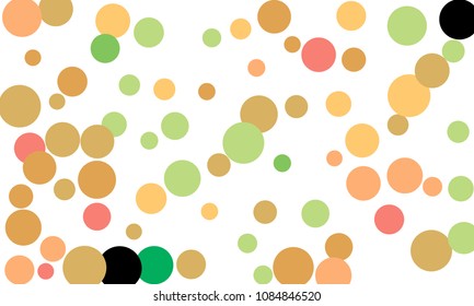 Many Stylish, Modern Classy and Good Looking Green, Brown, Pink and Orange Bubbles of Different Size on White Background