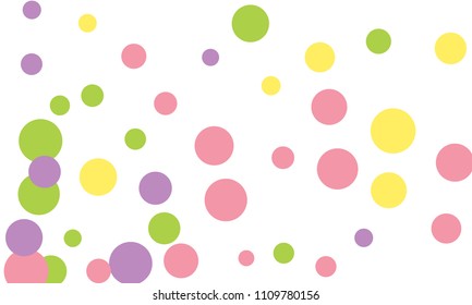 Many Stylish, Modern Classy and Good Looking Green, Violet, Pink and Yellow Bubbles of Different Size on White Background