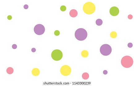 Many Stylish, Modern Classy and Good Looking Green, Violet, Pink and Yellow Bubbles of Different Size on White Background