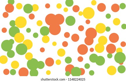 Many Stylish, Modern Classy and Good Looking Green, Yellow and Red Bubbles of Different Size on White Background