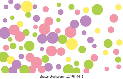 Many Stylish, Modern Classy and Good Looking Green, Violet, Pink and Yellow Bubbles of Different Size on White Background