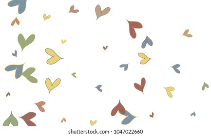 Many Stylish, Modern and Good Looking Yellow, Pink, Blue and Green Hearts on White Background