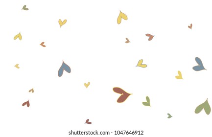 Many Stylish, Modern and Good Looking Yellow, Pink, Blue and Green Hearts on White Background