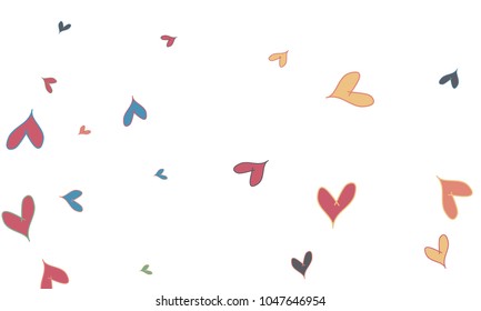 Many Stylish, Modern and Good Looking Yellow, Red and Blue Hearts on White Background