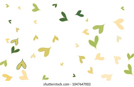 Many Stylish, Modern and Good Looking Green and Yellow Hearts on White Background