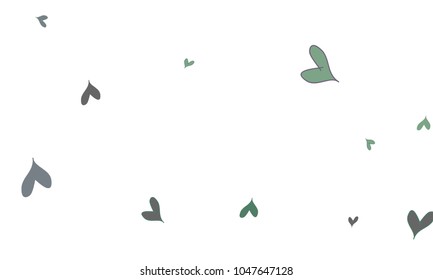 Many Stylish, Modern and Good Looking Dark Green and Blue Hearts on White Background