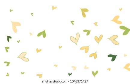Many Stylish, Modern and Good Looking Green and Yellow Hearts on White Background
