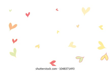 Many Stylish, Modern and Good Looking Pink, Yellow and Green Hearts on White Background