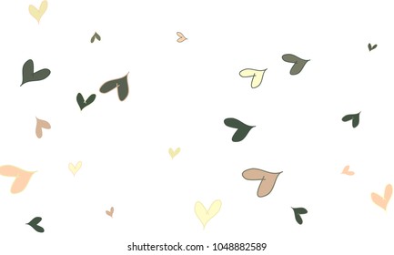 Many Stylish, Modern and Good Looking Brown, Pink and Yellow Hearts on White Background