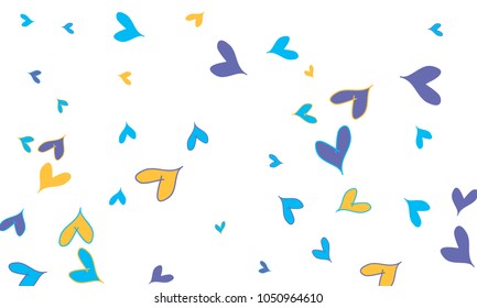 Many Stylish, Modern and Good Looking Blue and Yellow Hearts on White Background