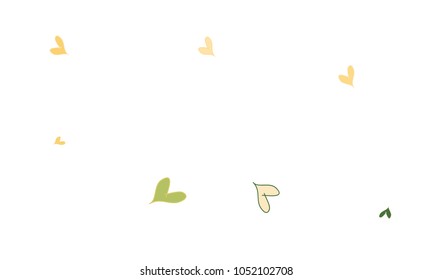 Many Stylish, Modern and Good Looking Green and Yellow Hearts on White Background