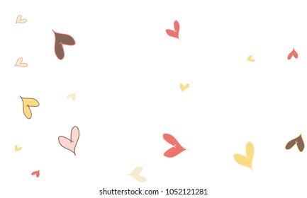 Many Stylish, Modern and Good Looking Pink, Grey, Yellow and Red Hearts on White Background