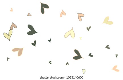 Many Stylish, Modern and Good Looking Brown, Pink and Yellow Hearts on White Background