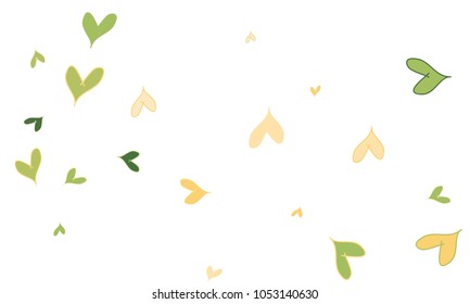 Many Stylish, Modern and Good Looking Green and Yellow Hearts on White Background
