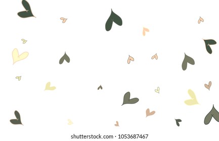 Many Stylish, Modern and Good Looking Brown, Pink and Yellow Hearts on White Background