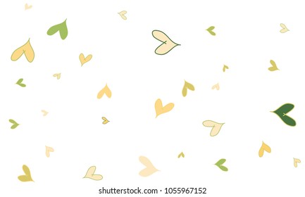 Many Stylish, Modern and Good Looking Green and Yellow Hearts on White Background