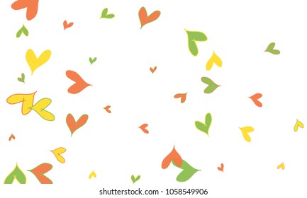 Many Stylish, Modern and Good Looking Red, Yellow and Green Hearts on White Background