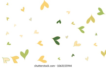 Many Stylish, Modern and Good Looking Green and Yellow Hearts on White Background