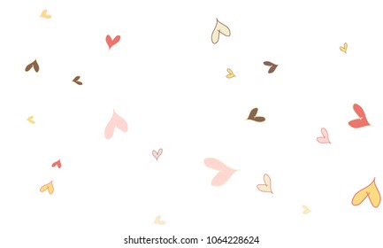 Many Stylish, Modern and Good Looking Pink, Grey, Yellow and Red Hearts on White Background