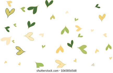 Many Stylish, Modern and Good Looking Green and Yellow Hearts on White Background