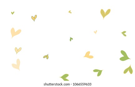 Many Stylish, Modern and Good Looking Green and Yellow Hearts on White Background