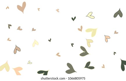 Many Stylish, Modern and Good Looking Brown, Pink and Yellow Hearts on White Background