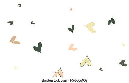 Many Stylish, Modern and Good Looking Brown, Pink and Yellow Hearts on White Background