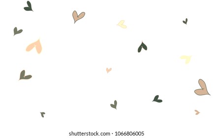 Many Stylish, Modern and Good Looking Brown, Pink and Yellow Hearts on White Background