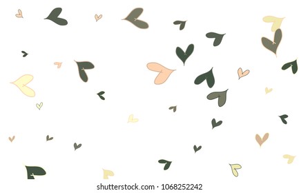 Many Stylish, Modern and Good Looking Brown, Pink and Yellow Hearts on White Background