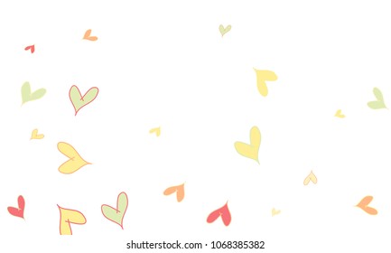 Many Stylish, Modern and Good Looking Pink, Yellow and Green Hearts on White Background