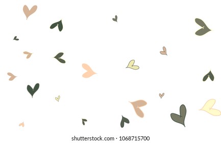 Many Stylish, Modern and Good Looking Brown, Pink and Yellow Hearts on White Background