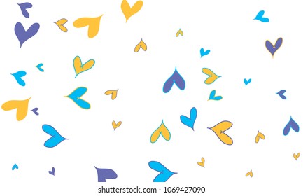 Many Stylish, Modern and Good Looking Blue and Yellow Hearts on White Background