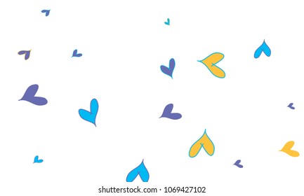 Many Stylish, Modern and Good Looking Blue and Yellow Hearts on White Background