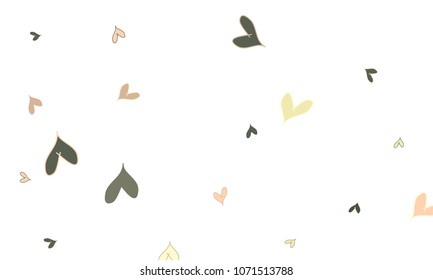 Many Stylish, Modern and Good Looking Brown, Pink and Yellow Hearts on White Background