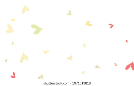 Many Stylish, Modern and Good Looking Pink, Yellow and Green Hearts on White Background