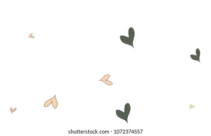 Many Stylish, Modern and Good Looking Brown, Pink and Yellow Hearts on White Background