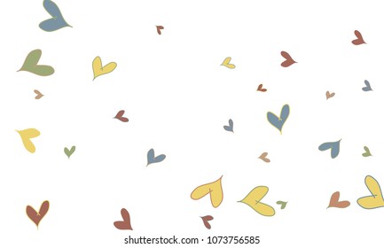 Many Stylish, Modern and Good Looking Yellow, Pink, Blue and Green Hearts on White Background