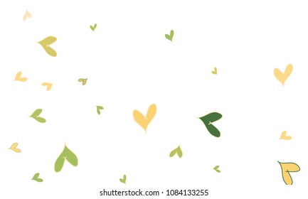 Many Stylish, Modern and Good Looking Green and Yellow Hearts on White Background