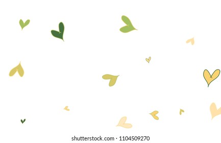 Many Stylish, Modern and Good Looking Green and Yellow Hearts on White Background